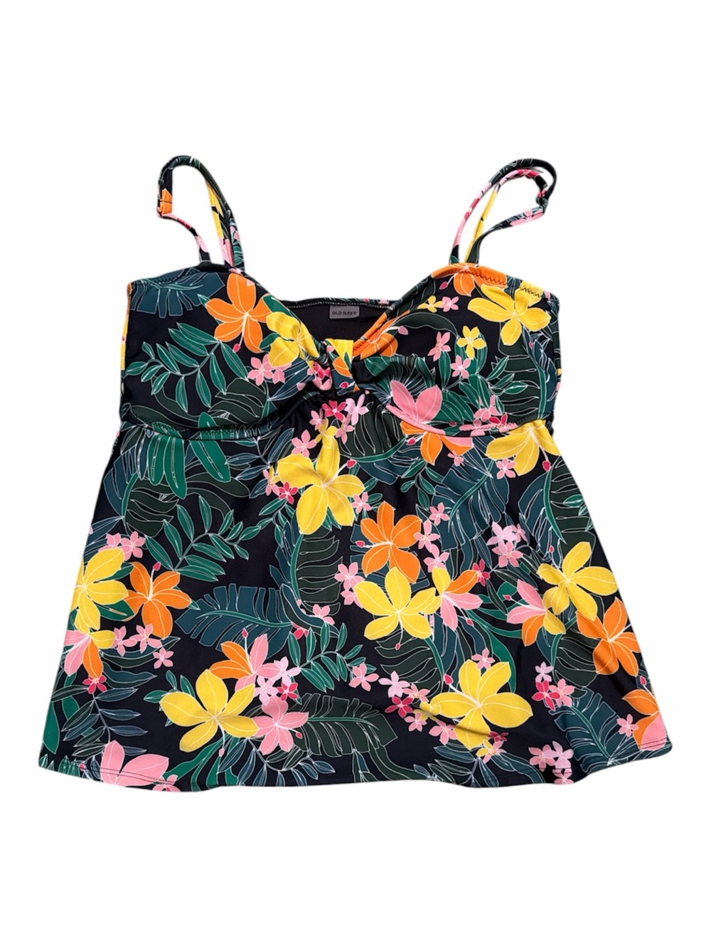 Old Navy Tropical Floral Tankini Swim Top Black Pink Yellow Adjustable Straps